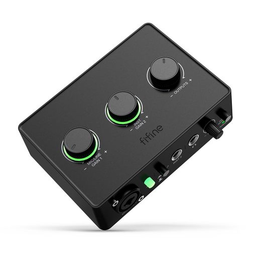 音频接头 - FIFINEUSBオーディオインターフェイス2入力2出力XLRマイク接続楽器入力対応音声モニタリング可能ゲイン調節ノブ48Vファンタム電源楽器/ギター/音楽ビデオ/動画作成録音/実況/配信ポッドキ…