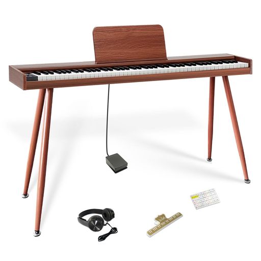 【新開発のシリーズ登場木製デザインLeaf】スリム設計を採用し、扱いやすいサイズ感で、木製ならではの温もりと高級感を兼ね備えた新世代モデル。省スペースで設置しやすく、お部屋にも自然と調和します。【一体感あるスタンド付属】別途購入の必要がなく、すぐに演奏が可能です。電子ピアノ本体に固定できる構造のため、演奏中のズレや転倒の心配もありません。 【DREAM社最新音源を採用】より繊細で臨場感のあるサウンドを再現し、豊かな音色を表現します。また、10Wx2の高出力スピーカーを搭載しており、力強くクリアな音を部屋に響かせます。また、演奏の強弱をしっかりと表現できる【タッチ感知機能】を搭載、弾く力の強さに応じて音の大きさが変化するため、感情豊かな演奏が可能。初心者でもタッチの強弱を自然に身につけやすく、表現力の練習にもぴったりです。 【直感操作!多機能日本語表記パネル】機能が一目で分かりやすく操作も簡単。音量調節は使いやすいノブ式を採用し、複数回のボタン操作は不要で、ダイヤルを回すだけで簡単に音量を設定できます。設定した音量は記憶されるため、毎回調整する手間がありません。