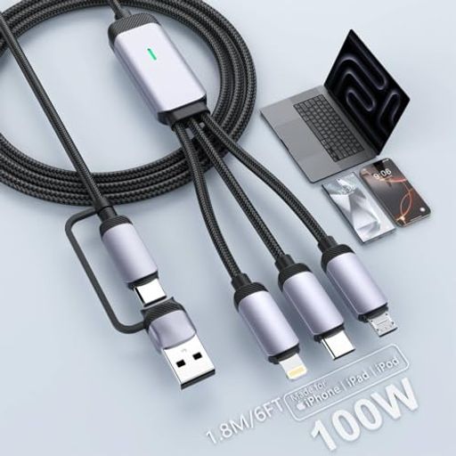 【100W】充電ケーブル3in1【PD対応100W急速充電】3in1充電コードlighting+Micro+USBC3台同時給電可能LEDインジケーターデータ転送断線防止高耐久ナイロンiPhone16充電ケーブル/iPhone