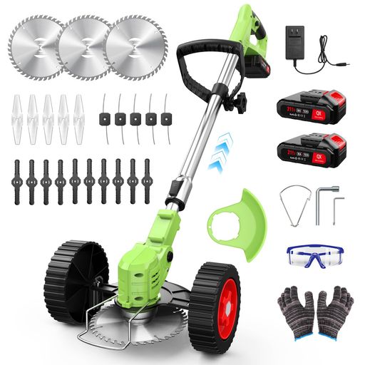 草刈り機充電式高性能21V4000mAhのバッテリー総容量強力電動草刈り機1880W低騒音補助ホイール伸縮可角..