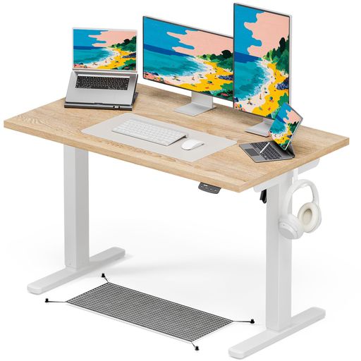 Acrolix電動昇降デスク昇降式上下昇降スタンディングデスク幅120cm耐荷重80kg天板ケーブルラック配線隠し高さ調整静音収納フック付き机作業机テレワークナチュラル木目調