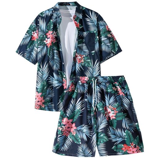 篮球 - [Joyasslly] 夏 アロハシャツ メンズ セットアップ 半袖シャツ ショートパンツ 2点セット 花柄 Tシャツ ハーフパンツ 上下セット メンズ プリント ハワイシャツ 夏 ビーチ ハワイアン カップ…