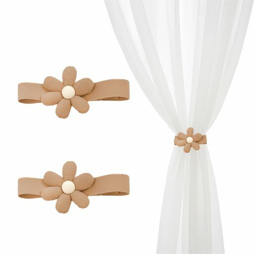 NazyJnn花柄カーテンタッセル北欧風おしゃれカーテン留めマグネット不要ボタン式長さ調節可能2タイプ選..