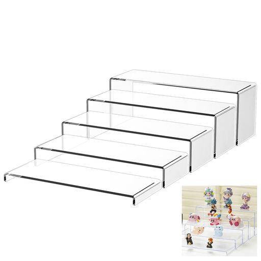 アクリル展示台 ディスプレイスタンド アクリル 5個セット 27~31x10x1.5~11cm フィギュア 台座 フィギュアスタンド コの字ラック 大サイズ 組立不要 透明 卓上収納 小さい棚