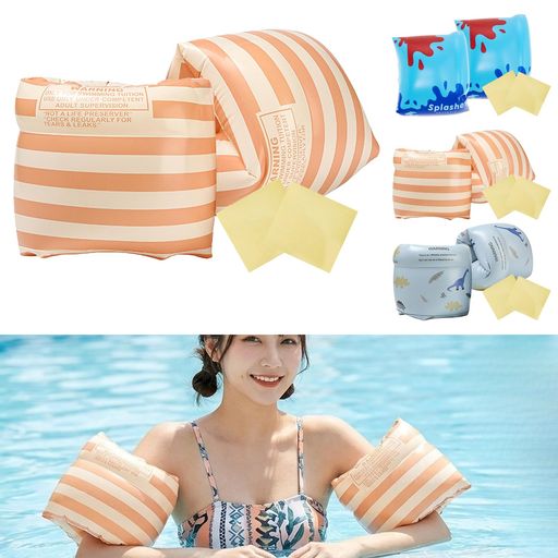 【優れた PVC 素材 x 高耐久性】高品質 PVC 素材を採用し、厚手設計で破れにくく空気漏れを効果的に防ぎます。軽量ながら優れた耐久性を備え、3 歳以上の子供から大人まで男女兼用で使用可能。長期間の水遊びや水泳練習にも耐え、安心して活躍するアームリングです。 【豊富なデザイン x 可愛らしさ】全部で 8 種類の可愛らしい柄を展開、夏の海やプールでおしゃれに水遊びを楽しめます。カラフルなデザインは保護者が子供を見つけやすく、安全性と視認性を両立。子供たちに人気のデザインで、水遊びのモチベーションを高めます。 【強い浮力 x 水泳補助機能】強い浮力を備えたアームフロート設計で、水泳初心者や子供に水中での安全感を与え、スイミング練習をサポートします。腕に装着することで自由に手足を動かせるため、水泳の基礎を楽しく学べる水泳用品として最適です。 【空気入れ式 x 携帯便利】インフレータブルアームバンド仕様で、空気入れ式の簡単操作ですぐに使用可能。使わない時は空気を抜いてコンパクトに折りたため、軽量で持ち運びが容易。海水浴、プール、旅行などの夏のアクティビティに携帯しやすく、突然の水遊びにも対応できます。