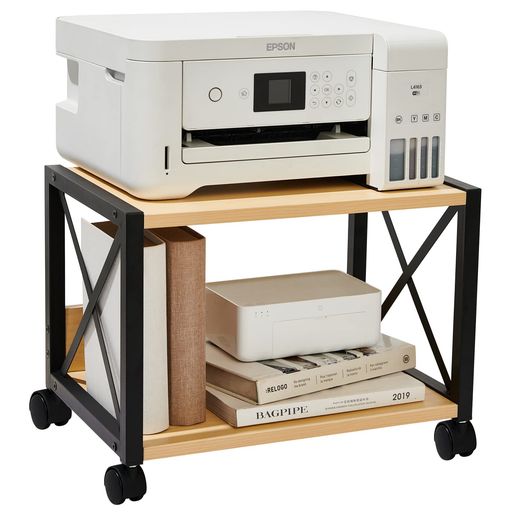 JIYUNIIプリンター台プリンターラック木製2段プリンターワゴン卓上収納プリンター収納机上&机下台キャ..