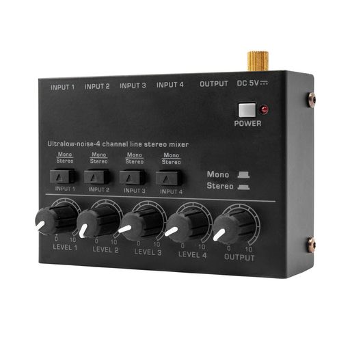 Btuty超低ノイズ4チャンネルラインステレオミキサー4入力1出力DC5Vポータブルミニオーディオマイクギターベースキーボードクラブバーステージスタジオ用(2.0)