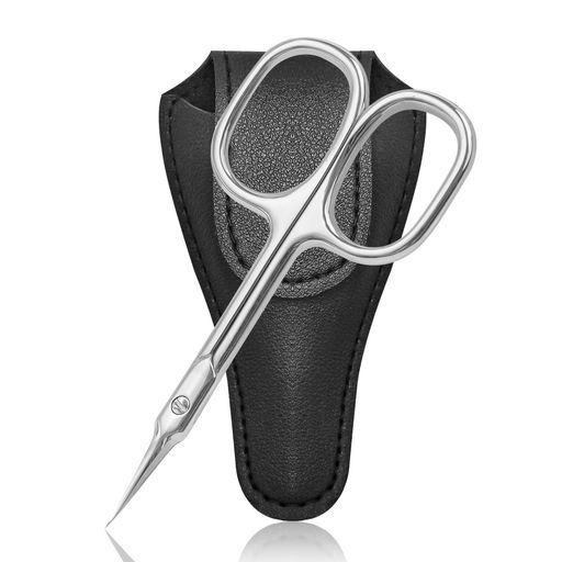 Diesisa眉用ハサミキューティクルハサミ極細まゆげはさみ多機能美容ハサミ高級ステンレス製精密先端甘皮はさみ、鼻毛、髭、甘皮処理PU保護ケース付き-シルバー