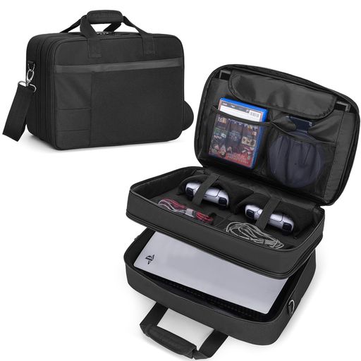 CURMIO ps5 持ち運びケース PS 5/PS 5 Slim/PS 4/PS 4 Slim/PS 4 Pro適用保護ケース 肩掛け 二層式キャリングバッグ 防塵 防水 耐衝撃 大容量 黒