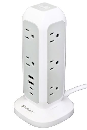 電源タップタワー型Verbatim11個口4USBポート(USB-CPD20W)15台同時充電延長コード1.5m卓上コンセント急速充電過負荷保護省スペースホワイト32250