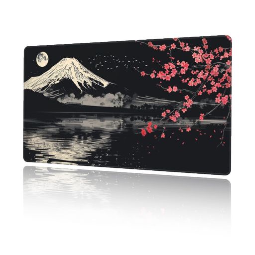 マウスパッド大型ゲーミング和風富士山桜ブラックマウスマットデスクマット特大おおきいキーボードパッドゴム底光学式マウス対応滑り止め耐久性良いおしゃれかわいい防水サイバーカ…