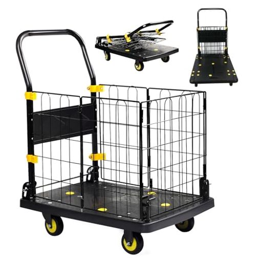 Lomive折り畳み式カゴ台車耐荷重200kg大型運搬車折り畳み式メッシュ台車多機能網篭車手押しショッピン..