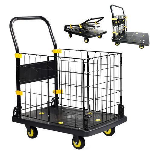 Lomiveカゴ台車折り畳み式メッシュ台車耐荷重200kg大型運搬車バスケット軽量多機能網篭車手押しカート..