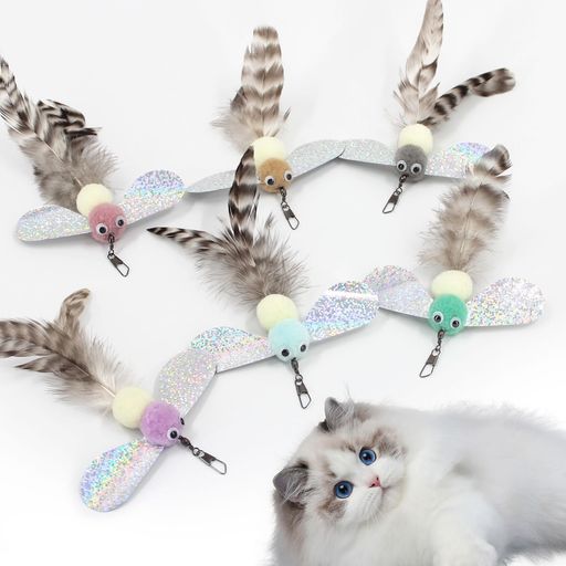 NEKOFUKU 猫じゃらし おもちゃ 飛ぶ虫 鈴付き 猫遊びグッズ交換用6個キラキラ羽昆虫交換用