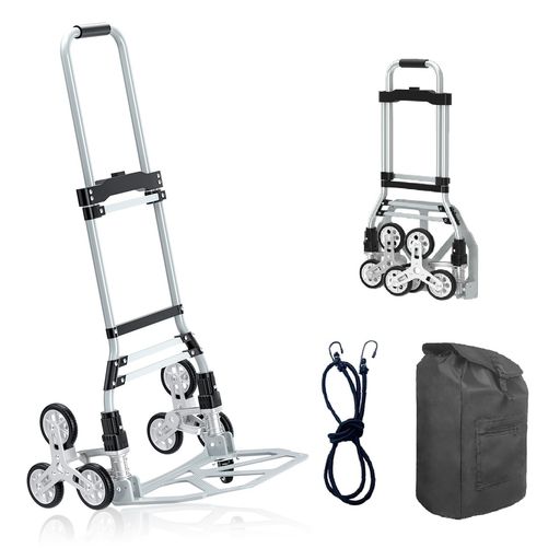 【階段を登れる6輪を搭載し、どんな場所でもスムーズに荷物を運搬できる!】6 輪構造の階段用キャリーカート台車。荷物を載せた状態のまま小さな段差や階段を移動する際、3 輪構造がしっかりサポート。カート本体を持ち上げる必要はなく、引っ張るだけでスムーズに進めます。また、ハンドルのボタン操作ひとつで、2段階に高さの調整が可能(取っ手の高さ調整範囲:76、106cm)。使用する人や状況に合わせて調節ができ非常に便利! 【折りたたみ収納 OK!車のトランクや部屋の隅に収納できる】普段のお出かけや荷物運びなど多シーンで大活躍するキャリーカート台車。荷台を折りたたむことでコンパクトなサイズになるので、使用しない時は簡単に折りたたんで、車のトランク、ベッドの下、クローゼット、物置、ガレージなどに収納できます(折りたたみ時:W39 x D11 x H76cm。32 インチモニター相当のサイズ)。また、持ち運び・収納一体型の大容量収納袋が付属し、日用品・食料品の買い物にぴったり。防水・防塵生地を採用し、側面大型ポケットとファスナー小物ポケット、荷物固定用カシメを完備。