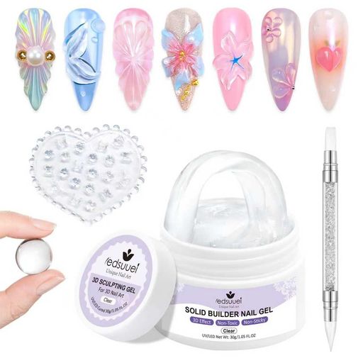 BISHENGYF3Dクレイジェルキット:クリアカラークレイジェルパールカラー30gとネイルアートツール1個と金..