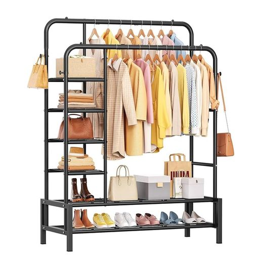 LNYCJPハンガーラック5サイド棚付き洋服パイプハンガー衣類コート掛けラック洋服掛け衣類収納防サビ防..