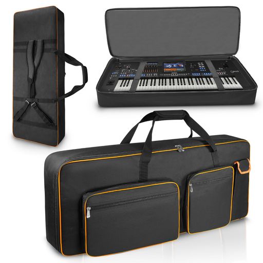 &#127929;【厚手クッションで衝撃吸収】電子オルガンバッグがの内側10mmにパールコットンを、ピアノを固定するためのベルクロストラップが内側にあります。楽器をすぐに教室や学校の音楽教室に持ち込み、安全に使用できます。カバーの配置とハープボックスの防振材により、振動の影響を防ぎます。 &#127929;【5つの大容量ポケット・2枚の滑り止めマット】この76鍵用キーボードケースの正面は5つの大容量ポケットがあり、楽譜、ケーブル、アダプター、ペダル、その他の付属品を収納できるので、持ち運びに必要なものをひとまとめにできます。スタジオ練習やコンサート会場での準備もスムーズに進められます。ポケットは耐久性のあるジッパーを採用しており、何度使っても安心です。 &#127929;【高品質で多機能】この76鍵電子ピアノ用ソフトケースは10mm厚フルカバー、600Dオックスフォード布で作られて、防水防塵、耐衝撃性、耐摩擦性、耐久性がものすごく強いのです、輸送中や持ち運び中の衝撃からエレクトリックピアノを保護します。スポンジで包まれた肩のデザインは肩の圧力を効果的に軽減します。