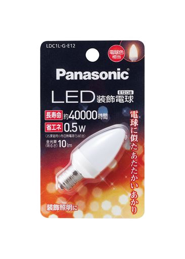 消費電力約1/10。 約40000時間の長寿命。 光色:電球色相当 口金E12 密閉型器具への取り付け対応 屋外用器具への取り付け非対応 調光器対応非対応