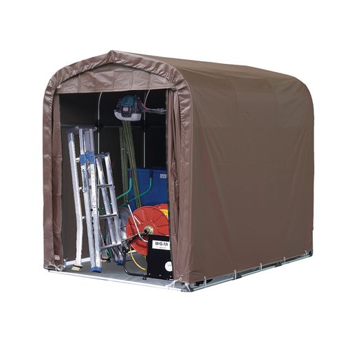 構成:天幕・前幕・後幕の3幕、目安:自転車3台 色:スーパーブラウン、開閉:カーテン式(前幕のみ) 生地特性:耐用レベル4/PVC(高耐久・防水性特化)、幕:PVC、フレーム:亜鉛メッキスチール サイズ:間口1560x奥行2200x高さ1890(入口1650)mm、アーチ本数:4本、パイプ径:19.1mm 必要工具:軍手・+ドライバー・ハンマー・ハサミ・カッタ―・マジック・プライヤー