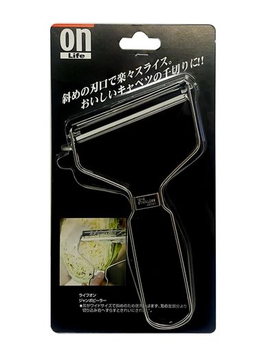 野菜 用途:じゃがいもや玉ねぎなどのスライスやきゅうりの輪切りのほか、キャベツなどを千切りにする際に サイズ(約):D170xW110xH13mm 重量(約):81g 刃部:ステンレス刃物鋼 材質:18-8ステンレススチール 仕様:芽取り付 仕様:食洗機使用可