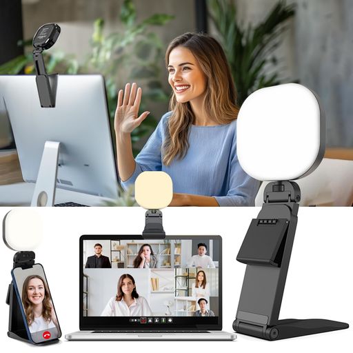 撮影用ライト掛け式+スマホスタンド式リングライトスマホ5色モード5段調光LEDビデオライト小型スマホ撮影ライト充電式モニターライトデスクスマホスタンドライト卓上角度&高さ調整可能