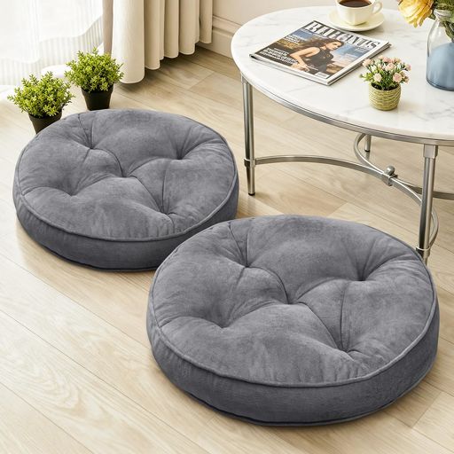 AS AWESLING 座布団 クッション 50x50cm 洗える フロアクッション 大きめ メモリーフォーム 使用 体圧分散 持ち手付き (ソファ ベッド 車 椅子 読書 座禅 対応) (グレー 丸形)