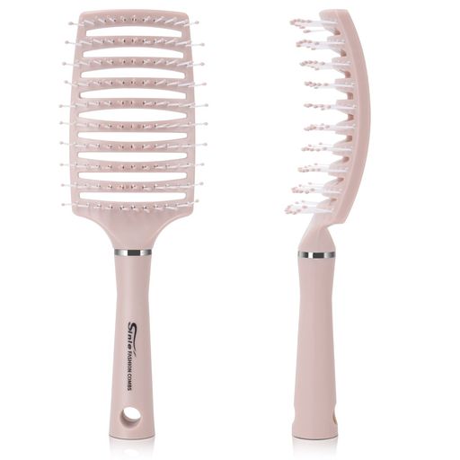 BEWAVEヘアブラシ ブロードライ用 通気性 カーブしたブラシ もつれを解くブラシ レディース メンズ 濡れた髪 乾いた髪 カーリーヘア 太い髪 ストレートヘア ピンク