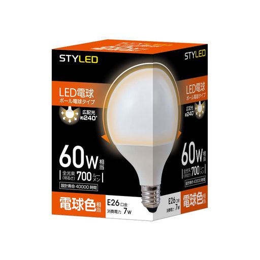 乐天商城 - スタイルドLED電球E26電球色60W形相当ボール形広配光タイプHDG60L1