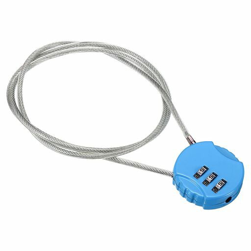 PATIKIL1個80cmセキュリティワイヤー一体型ダイヤル錠3桁4cm南京錠ワイヤー式防犯ロープケーブルスーツケース盗難防止ライト青
