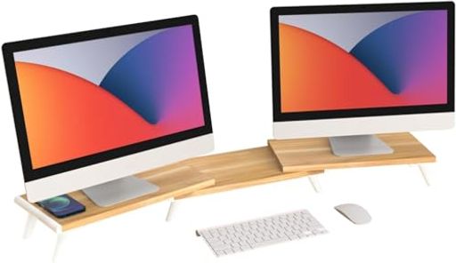 LOUKINモニタースタンドモニター台卓上パソコン台卓上pc台ディスプレイ台机上ラックモニター台木製デュアルモニターデスク用44x25cm2台用スタンドプリンター3段棚長さ角度調整可能パソコ…