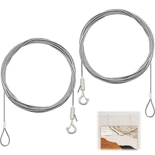 2本セットピクチャーレールワイヤーセキュリティワイヤーフック付きランヤード調整可能ステンレスワイヤーフレームレールワイヤーフックステンレスワイヤー直径1.5mm長さ150cm落下防止…