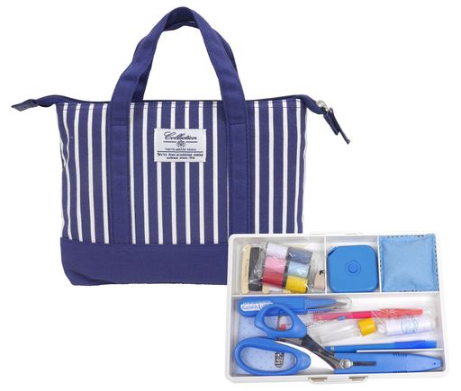 ミササ裁縫セットソーイングセット左利き用ストライプファスナーバッグL8246