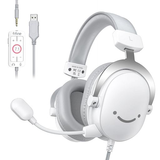 FIFINEゲーミングヘッドセット7.1サラウンドサウンド有線3.5MM/USB接続50MMドライバー脱着式全指向性マイク付きPC/スマホ/NINTENDOSWITCH/PS4/PS5に対応音量調節可能密閉型ゲーム配信実況白