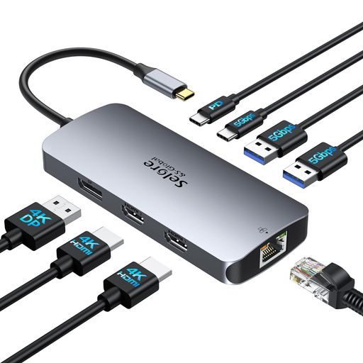 【マルチモニター3画面拡張2つHDMI+DP+LAN】Selore8in1ドッキングステーションhdmi2つ4K対応3画面出力モバイルタイプ100W急速充電DisplayportLAN2USB-A/USB-C3.0ポート