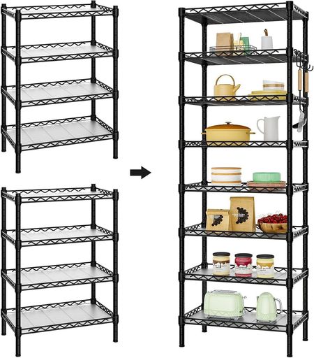 Wall Furniture - メタルラックスチールラックオープンシェルフ8段耐荷重高さ調節可大容量多機能ラック分離型ラック幅60*奥行34*高さ182cmブラック