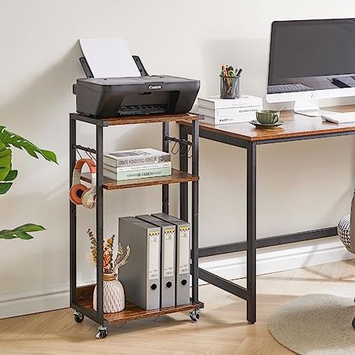 YMYNYプリンター台プリンタラックキャスター付きデスクサイドワゴンモバイルプリンタスタンド木製ラッ..