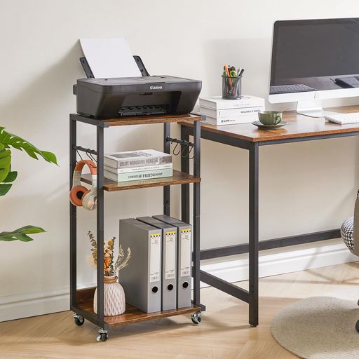 YMYNYプリンター台プリンタラックキャスター付きデスクサイドワゴンモバイルプリンタスタンド木製ラッ..