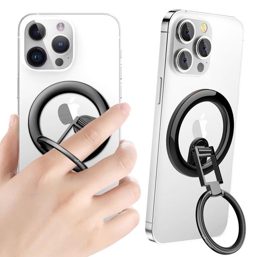 Mindsky2023革新スマホリング、2つ関節折りたたみ強力磁気magsafeリング、スタンド機能リング機能2-in-1ホルダーリング、2段階調整マグネット式スマホリング。(一瞬取付/落下防止/片手操作/内…