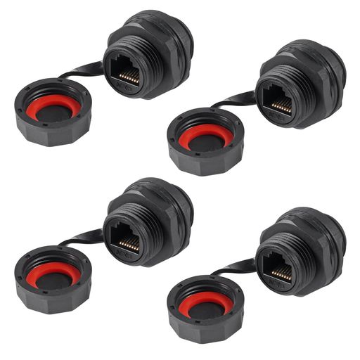 ACEIRMC RJ45 イーサネット LAN ケーブル コネクタ CAT6 シールド 工業用パネルマウント バルクヘッド フィードスルーカプラー 防水 IP67 防塵キャップ アウトドア 工業規格 (4個)