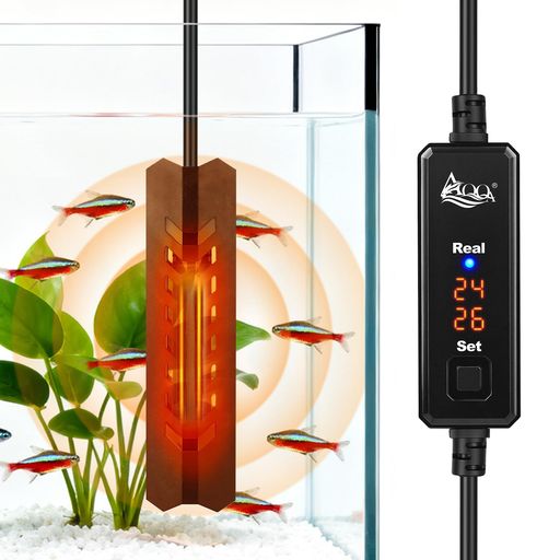 AQQA水槽用ヒーター15~34°C温度調節デジタル表示コントローラー付小型ヒーター縦横設置可能省エネ熱帯魚観賞魚対応(ブラック25W)