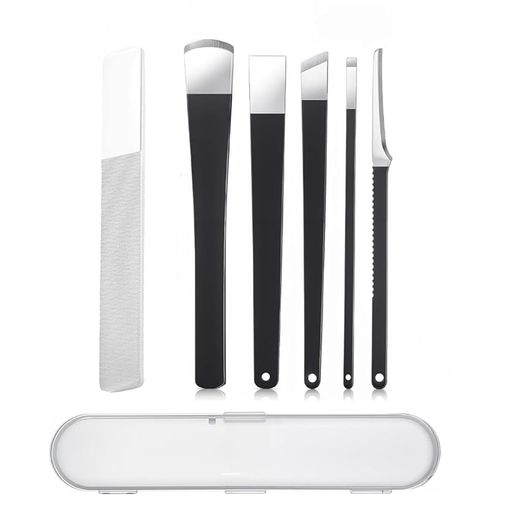 Coehaopikeペディキュアナイフフットケアペディキュアキット平刃ナイフセット6個セット高耐久耐摩耗ネイルケア角質取り甘皮切り足爪のお手入れ専用ケース付