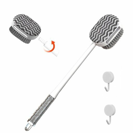 ボディブラシ両面ブラシ【取り外し可能】背中ニキビケア背中ボディブラシ長い柄背中洗いボディーブラシ柔らかい濃密泡臭わないカビが生えにくい滑りにくいお風呂美肌女性男性(デザ…