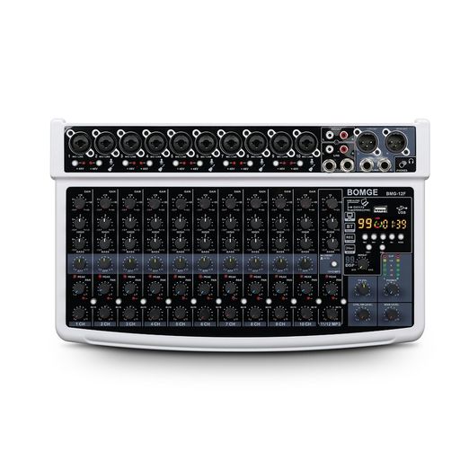 12入力:BOMGE DJミキサーUSBオーディオインターフェースミキサーは、マイク、楽器/オーディオデバイス用の10系統のマイク/ラインモノラル入力、6.35mmジャック(L/R)ステレオ入力、RCA(L/R)入力、USBポートを備えています。また、3.5mmヘッドホン出力ジャックも備えています。 99種類のDSPエフェクトとクリアな画面表示:BOMGEプロフェッショナルオーディオミキサーストリーミングシステムは、合成/録音されたサウンドに適用できる99種類のデジタルエフェクトを備えたサウンドエフェクトプロセッサーを内蔵しています。使用中のエフェクトは画面に明確に表示され、簡単にモニタリングできます。 10チャンネルに独立した+48Vファンタム電源を搭載:10本のコンデンサーマイクに電源を供給できます。非常に高いヘッドルームにより、より広いダイナミックレンジを提供します。最高の信号品質を実現するバランス入力 USB オーディオ インターフェイス/BT 機能: iPad/スマートフォンからワイヤレスで音楽をストリーミングします。 USB ポートに USB ディスク/高速ストレージを接続して音楽を再生できます。