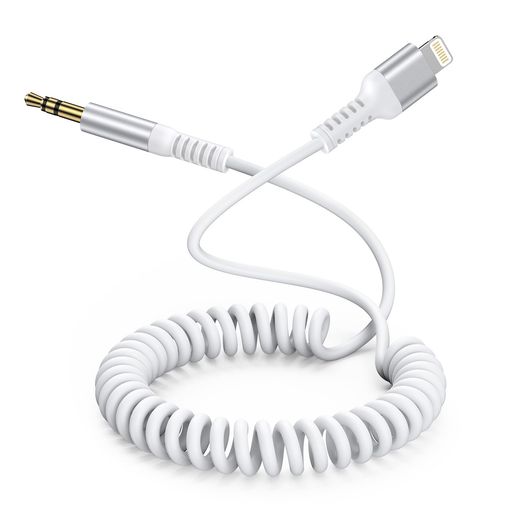 【iphone3.5mmオーディオケーブルコイル状】Lightningto3.5mmコイル式デザインのiPhoneAUXケーブルは、縮んだ47cmで、最大120cmまで伸ばすことができて、車内、寝室、オフィスなどいつでもどこでも音楽を楽しめます。(100cmがおすすめの長さです。)なお、このライトニングオーディオケーブルは高品質PU素材を採用し、素早く反発し、裂けるや結びることがありません。内部には粗い錫メッキ無酸素銅線コアを採用、効率的な伝送と安定した信号を確保して、より快適な体験を実現します。(ご注意:弾性と耐久性の設計により、気をつけてご使用ください。安全のために、最大まで伸ばさないでください。) 【Hi-Fi高音質再生】高品質の24k金メッキ3.5mmオーディオプラグは優質サウンドチップと信号劣化の少ない高純度のOFC(無酸素銅)ケーブルを採用し、信号の歪みや伝送ロスを抑えることができ、車内、自宅、オフィス等場所分けず高音質な音楽を楽しめることもいただけます。