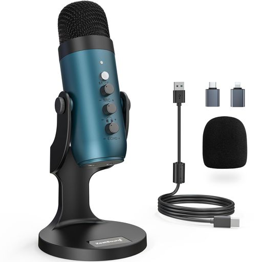 ZealSound USBコンデンサー配信用 *Phoneマイク 単一指向性 エコー機能付き 会議用 ゲーム 実況タブレット PC用録音/YouTube用/生通信・ゲーム実況用/Skype/LINE 生放送 USB マイク ミニ iapd用