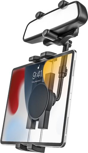 WOLEYI 車載ホルダー バックミラー タブレットホルダー クリップ式 スマホホルダー ルームミラー取り付け型 スタンド 4.7-11インチ全機種対応 360度回転 日本語説明書付き ミラー用 携帯ホルダー リアビュー ミラー スマートフォンホルダー