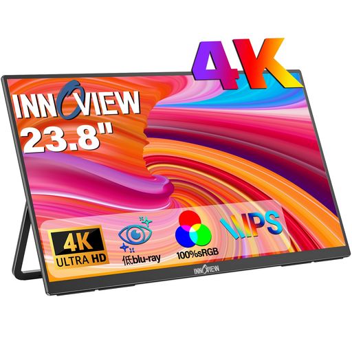 InnoView モバイルモニター 23.8インチ 4K モバイルディスプレイ UHD(3840*2160) 100%sRGB 60Hz ポータブルモニター 大画面 ゲーミングモニター IPS液晶パネル 非光沢 HDRモード FreeSync