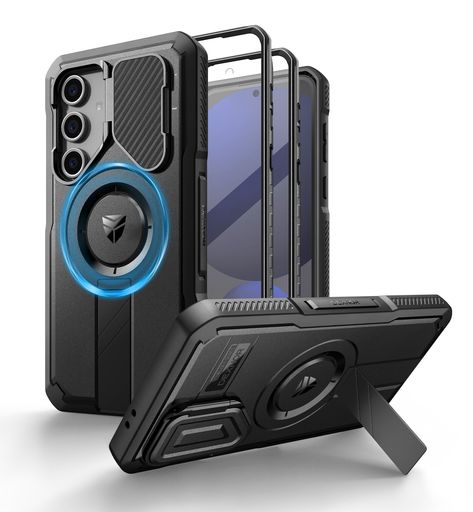 樂天商城 - Dexnor Samsung Galaxy S24 FE用 ケース - カメラカバー&調整可能キックスタンド&内蔵画面保護フィルム付き マグネット式耐衝撃 ヘビーデューティ プロテクティブカバー(ブラック)