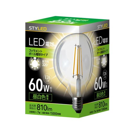 乐天商城 - スタイルドLED電球クリア電球タイプボール形E26【60W相当・810ルーメン・全配光・昼白色】フィラメントHDGC60N1